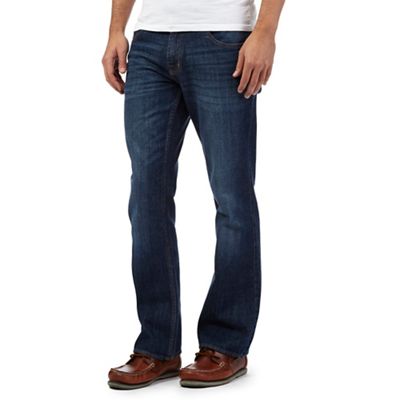 Blue zip fly mid wash bootcut jeans